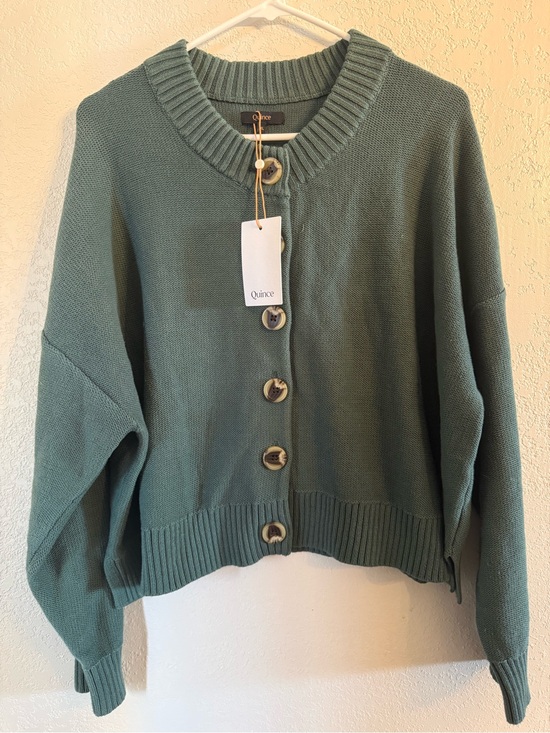Quince Sweaters - NWT Quince Organic Cotton Chunky Knit Cardigan Sage Green XL